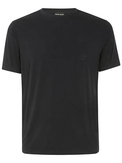 Giorgio Armani Logo Embroidery Cotton T-shirt In Black