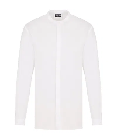 Giorgio Armani Band-collar Linen Shirt In White