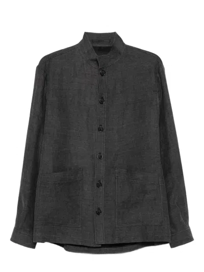 Giorgio Armani Band-collar Patch-pocket Jacket In Black