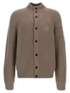 Giorgio Armani Ribbed Texture High Neck Cardigan With Front Pockets In Mole