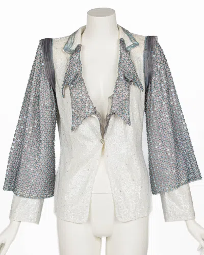 Pre-owned Giorgio Armani Beaded Crystal & Sequin Jacket In Gray