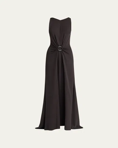 GIORGIO ARMANI BEADED-RING SILK GEORGETTE BACKLESS GOWN