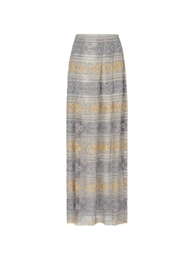 Giorgio Armani Bead-embellished Patterned Maxi Skirt In Gray