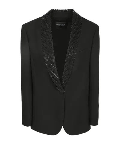 Giorgio Armani Bead-embellished Shawl-lapel Blazer In Transparent