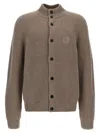 Giorgio Armani Ribbed Texture High Neck Cardigan With Front Pockets In Beige