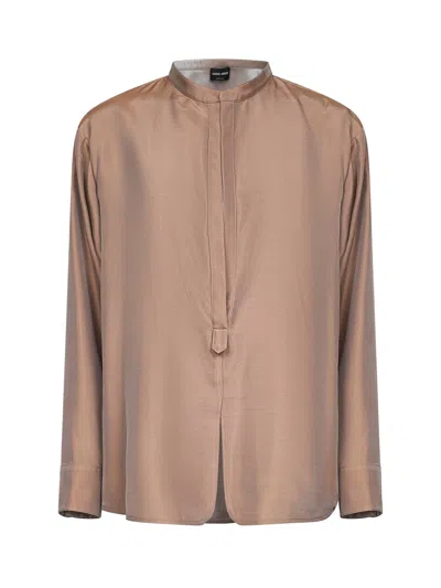 Giorgio Armani Beige Iridescent-effect Satin Blouse In Black