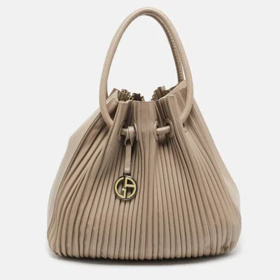 Pre-owned Giorgio Armani Beige Leather Pleated Hobo