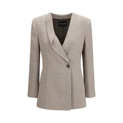 Giorgio Armani Beige Linen Blazer In Neutral