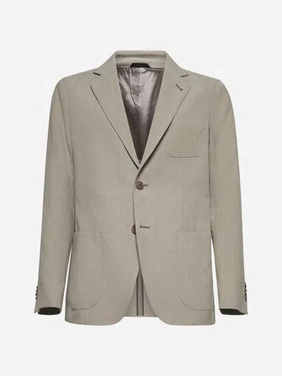 GIORGIO ARMANI BEIGE LINEN CANVAS UPTON SINGLE-BREASTED BLAZER
