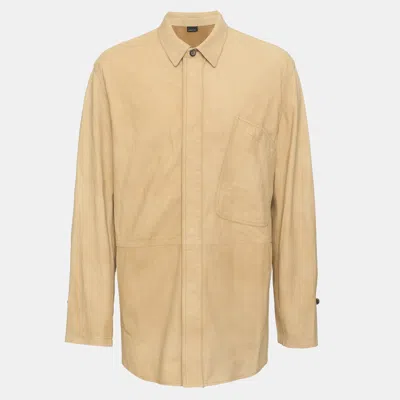 Pre-owned Giorgio Armani Beige Nubuck Leather Jacket Xl In Sand