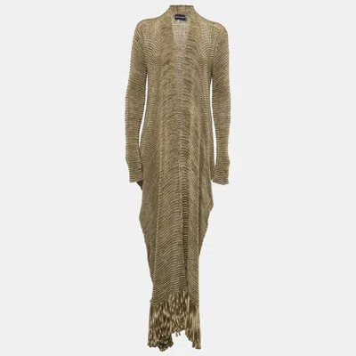 Pre-owned Giorgio Armani Beige Silk Knit Open Front Fringed Cardigan M