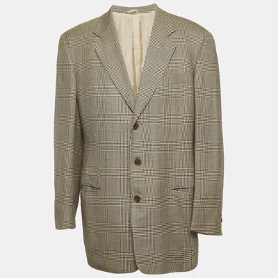 Pre-owned Giorgio Armani Beige/black Houndstooth Regular Fit Blazer Xl In Sand