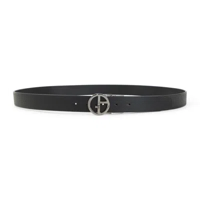 Giorgio Armani Logo Buckle Leather Belt In Black