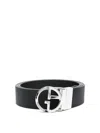 Giorgio Armani Wavy-embossed Leather Belt In Black