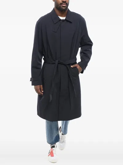 Giorgio Armani Belted Buttoned Trench Coat In Blue