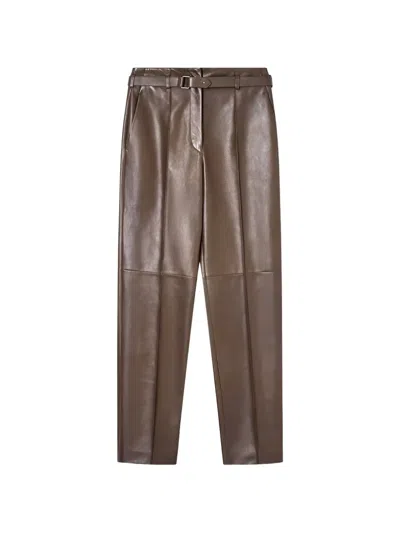 Giorgio Armani Belted Leather Trousers In Animal Print