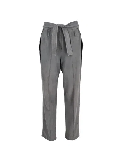 Pre-owned Giorgio Armani Belted Pleated Trousers In Gray