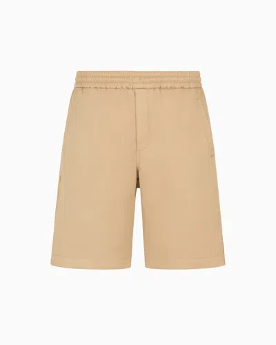Giorgio Armani Bermuda Shorts In Stretch-cotton Gabardine In Beige