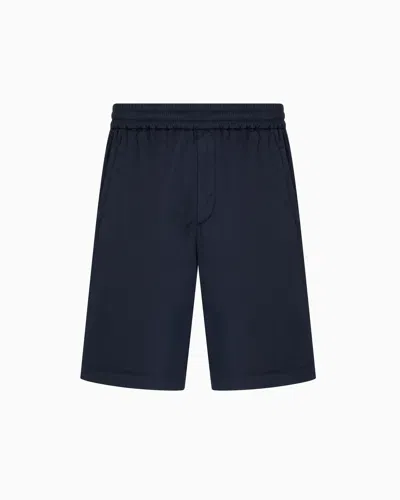 Giorgio Armani Bermuda Shorts In Stretch-cotton Gabardine In Blue