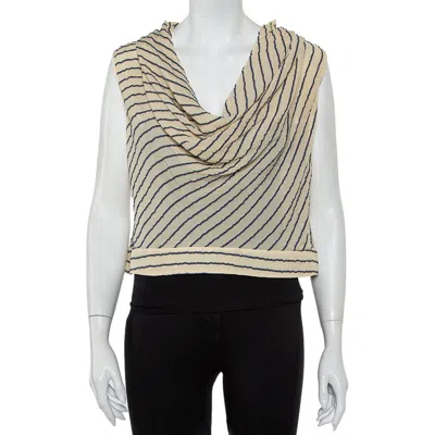 Pre-owned Giorgio Armani Bicolor Striped Silk Sleeveless Cowl Neck Top M In Cream