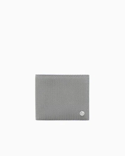 Giorgio Armani Bifold Wallet In Embossed Leather In Beige