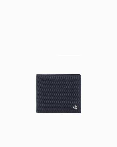Giorgio Armani Bifold Wallet In Embossed Leather In Blue