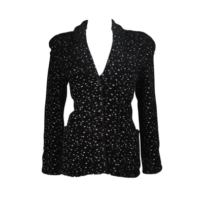 Pre-owned Giorgio Armani Black And White Speckle Wool Blend Jacket With Piping Size 46