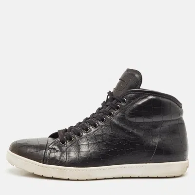 Pre-owned Giorgio Armani Black Croc Embossed Leather Lace Up Sneakers Size 43