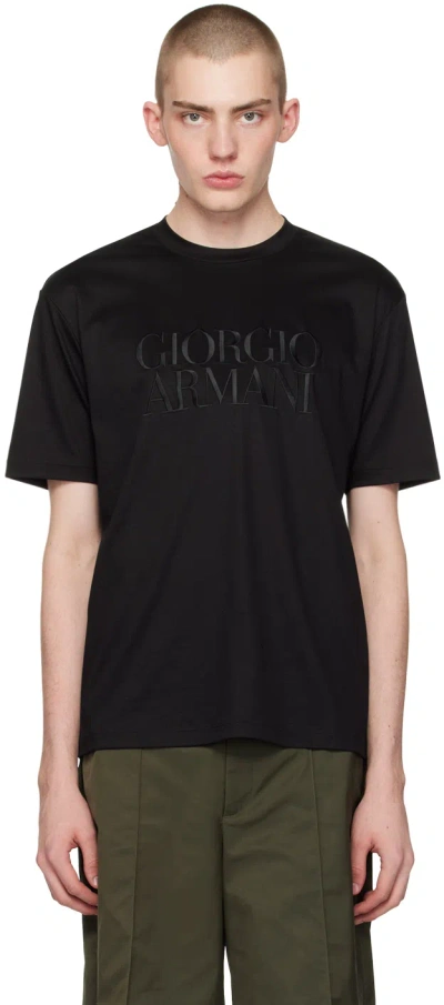 Giorgio Armani Black Embroidered T-shirt In Uc99 Nero