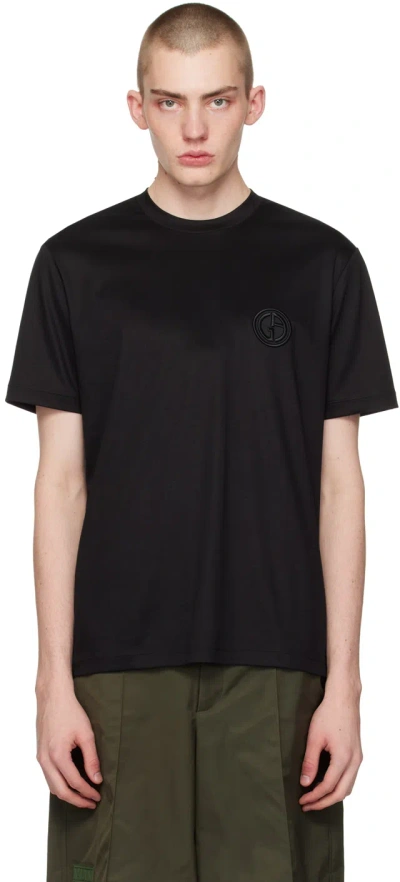 Giorgio Armani Black Embroidered T-shirt In Uc99 Nero