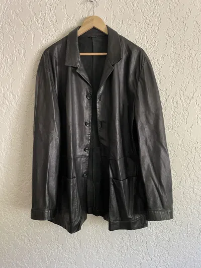 Pre-owned Giorgio Armani Black Lambskin Leather Blazer Car Coat