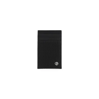 Giorgio Armani Logo Plaque Leather Cardholder In Black
