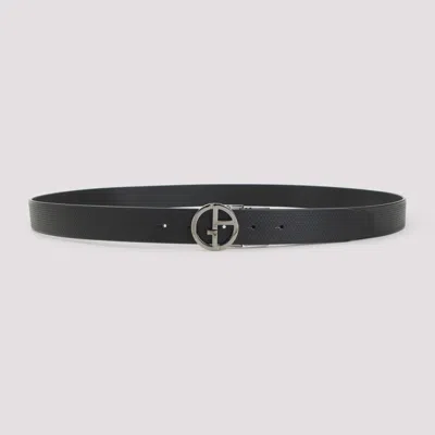 GIORGIO ARMANI BLACK LOGO BUCKLE BELT