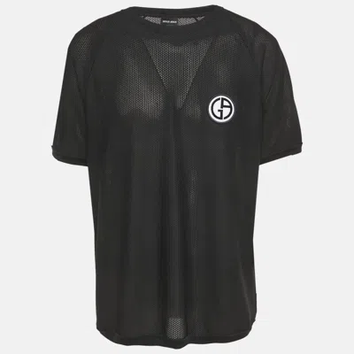 Pre-owned Giorgio Armani Black Mesh Logo Patch Detail Crew Neck T-shirt Xxxl