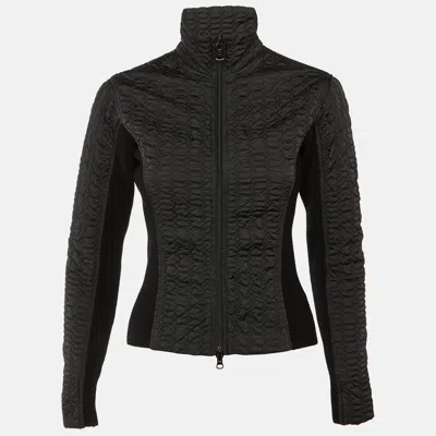 Giorgio Armani Black Nylon & Knit Zip Up Jacket