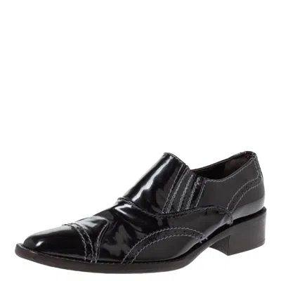 Giorgio Armani Black Patent Leather Stitch Detailed Slip On Loafer