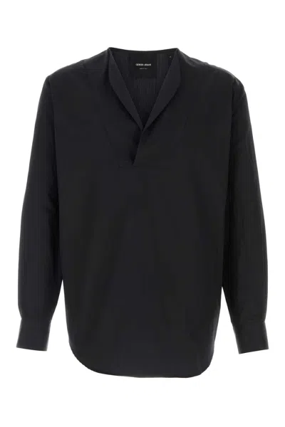Giorgio Armani Black Poplin Shirt In Nero