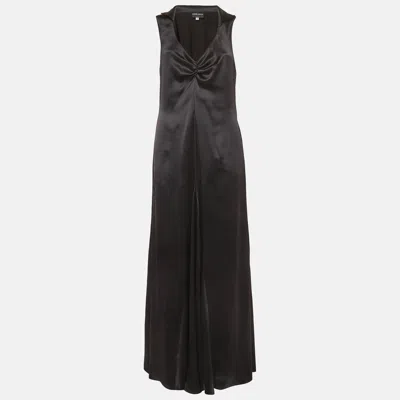 Pre-owned Giorgio Armani Black Satin Flared Maxi Dress L