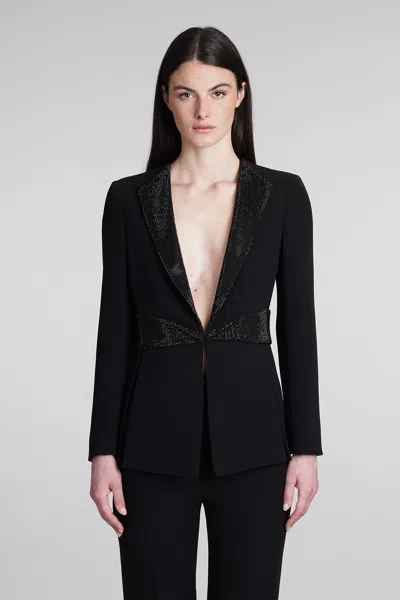 Giorgio Armani Luxe Silk Blazer Embellished Waistband In Black