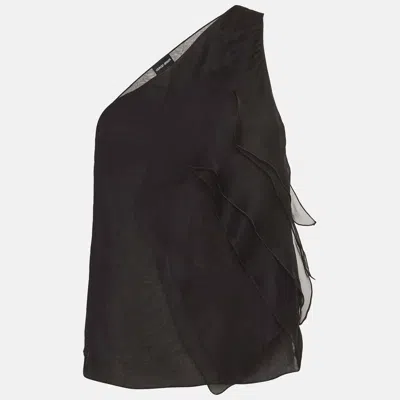 Pre-owned Giorgio Armani Black Silk Organza Pleated One Shoulder Top S