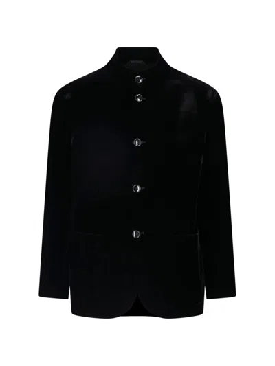 Giorgio Armani Black Stand Collar Viscose-blend Velvet Jacket