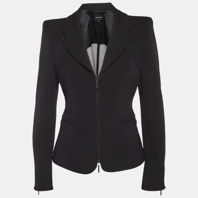 Giorgio Armani Black Stretch Knit Zip Up Jacket