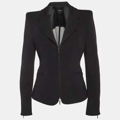 Pre-owned Giorgio Armani Black Stretch Knit Zip Up Jacket M