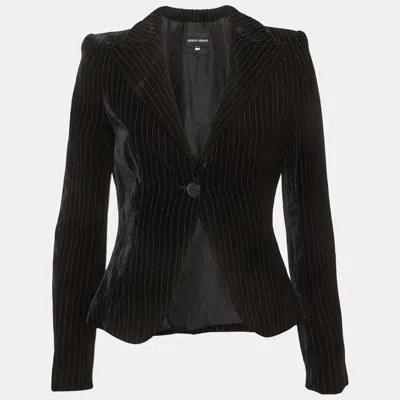 Pre-owned Giorgio Armani Black Striped Velvet Blazer S