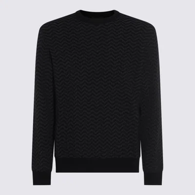 Giorgio Armani Embroidered Stretch Wool Blend Sweater In Black