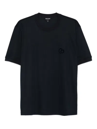 GIORGIO ARMANI BLACK T-SHIRT WITH EMBROIDERED LOGO
