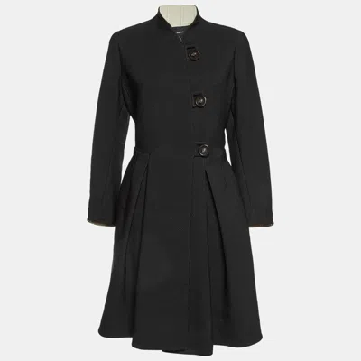 Pre-owned Giorgio Armani Black Textured Crepe Single Breasted Coat L