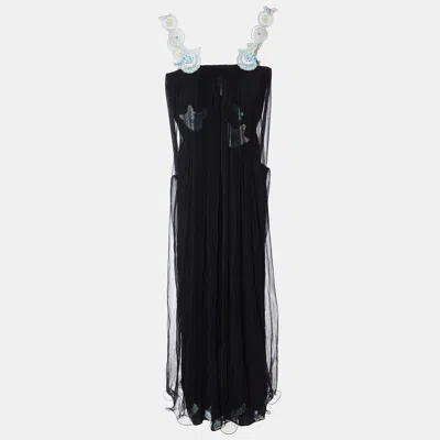 Pre-owned Giorgio Armani Black Tulle Embellished Flared Dress S