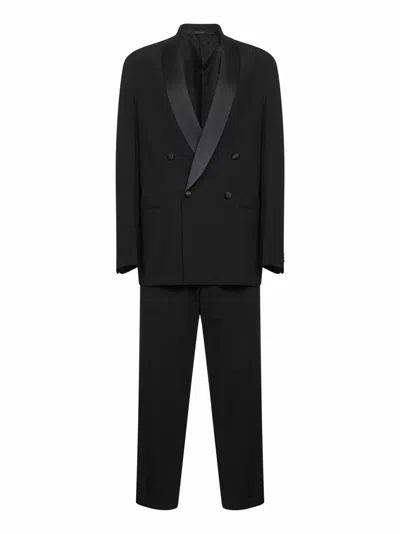Giorgio Armani Black Virgin Wool Crepe Double-breasted Tuxedo Suit