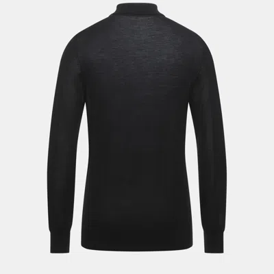 Pre-owned Giorgio Armani Black Virgin Wool Polo Sweater S (it 46)